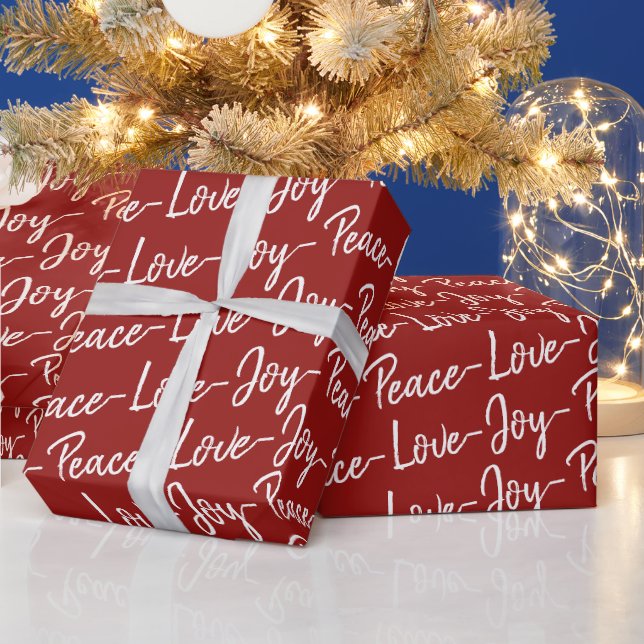 Frieden, Liebe, Freude | Rote und weiße Weihnachte Geschenkpapier (Feiertage)