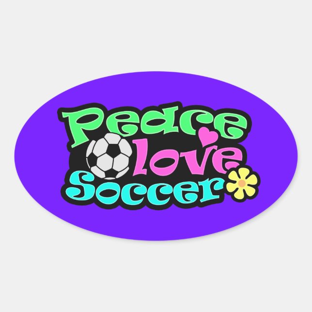Frieden, Liebe, Fußball; Retro Ovaler Aufkleber (Vorderseite)