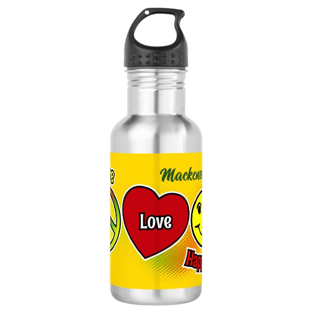 Frieden Liebe Glück Edelstahlflasche (Vorderseite)