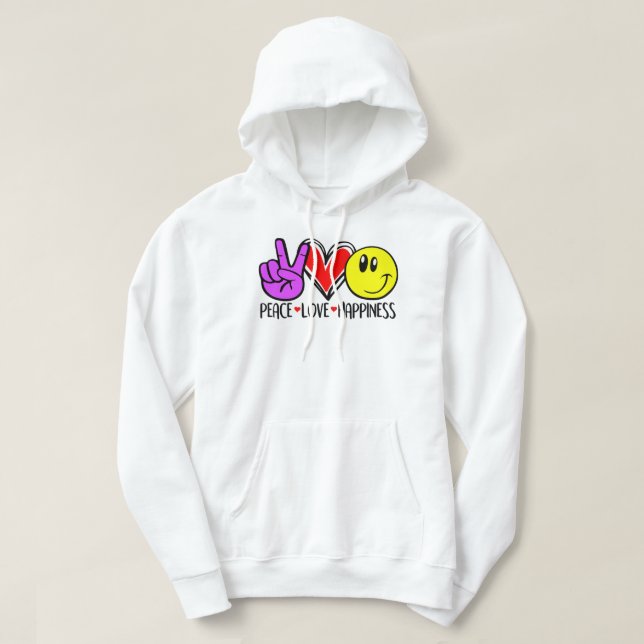 Frieden Liebe Glück Positivität Hoodie (Design vorne)
