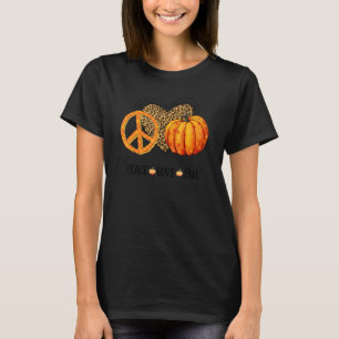 Frieden Liebe Herbst Kürbis Kariert Leopard Herz D T-Shirt