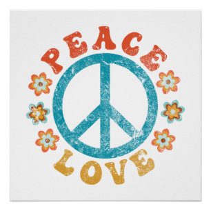 Frieden & Liebe - Hippie-Friedenszeichen mit Blume Poster
