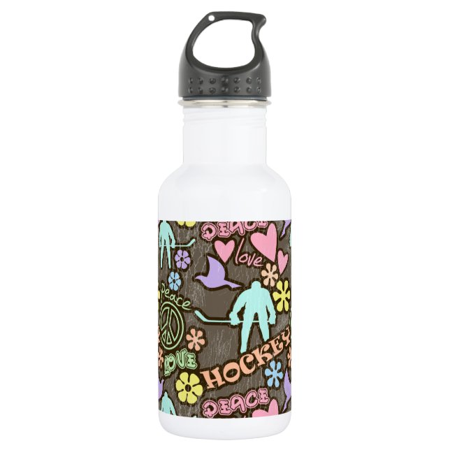 Frieden, Liebe, Hockey Edelstahlflasche (Vorderseite)