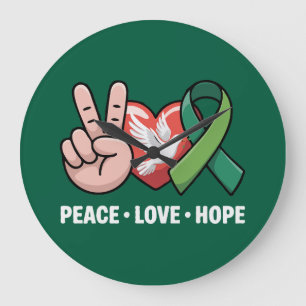 Frieden Liebe Hoffnung - Grüne Schleife Awareness  Große Wanduhr