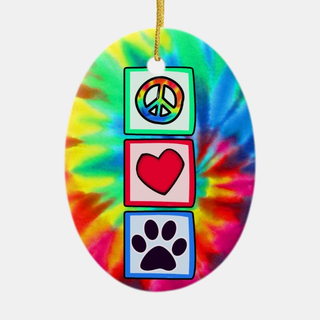 Frieden, Liebe, Hund; Pawprint Keramikornament (Vorne)