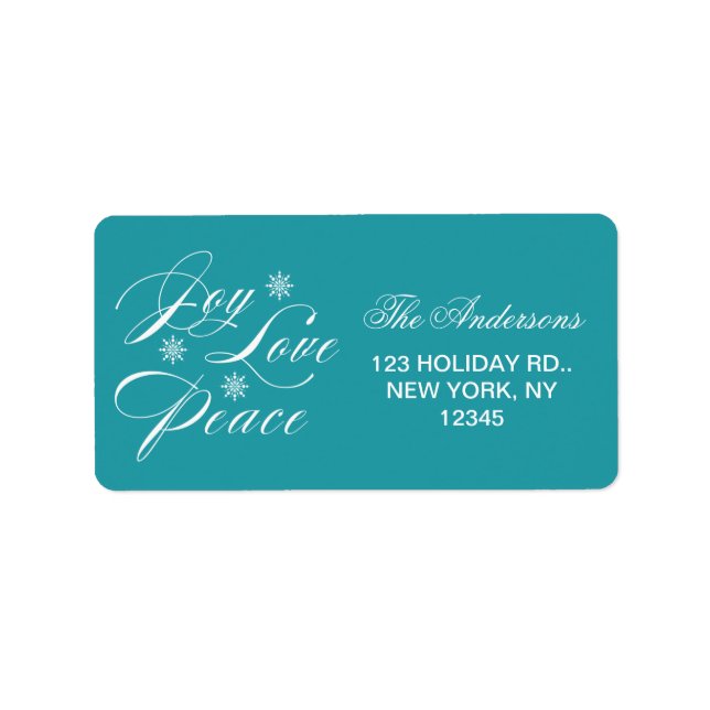 FRIEDEN, LIEBE, JOY CHRISTMAS URLAUB TURQUOISE ADRESSAUFKLEBER (Vorne)