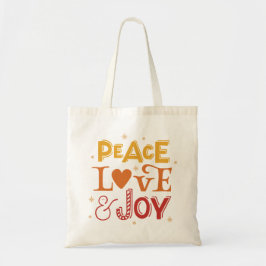 Frieden Liebe Joy. Weihnachtsgelbe rote Schrift Tragetasche