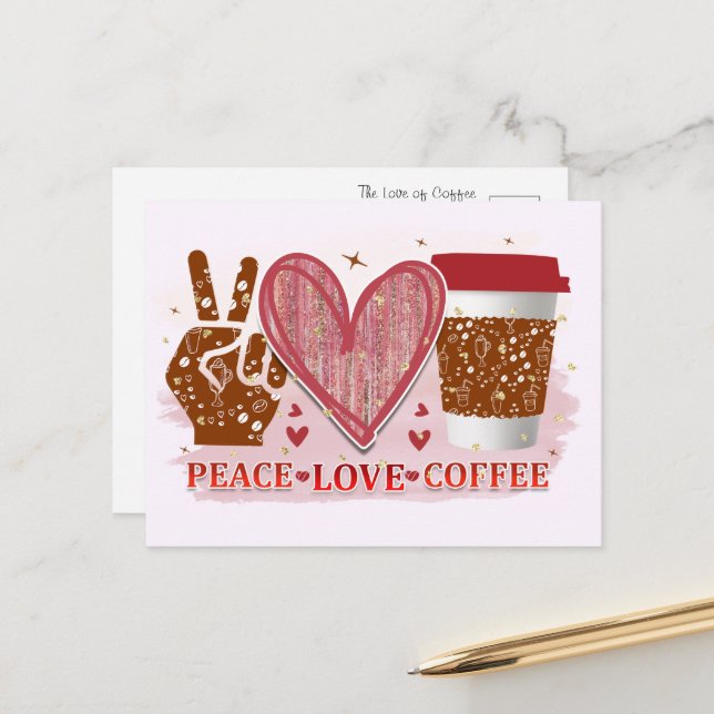 Frieden, Liebe, Kaffee Postkarte (Vorderseite/Rückseite Beispiel)