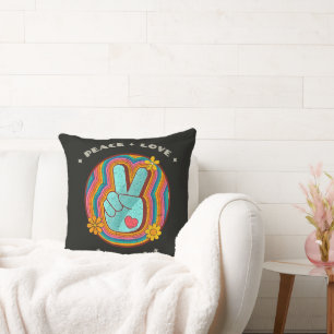 Frieden Liebe Lehre Vintage Retro 70er Hippie Kissen