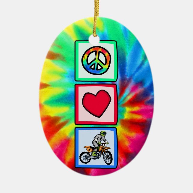 Frieden, Liebe, Motocross Keramikornament (Vorne)