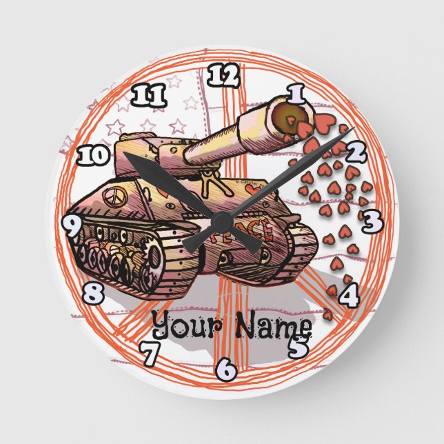 Frieden Liebe Panzer  Runde Wanduhr (Vorderseite)