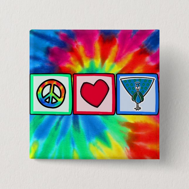 Frieden, Liebe, Pfaus Button (Vorderseite)