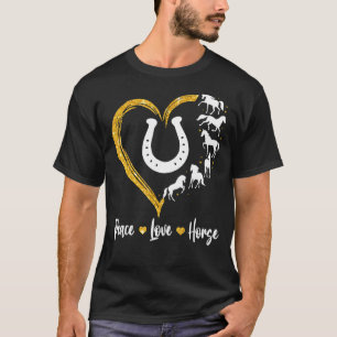 Frieden Liebe Pferde und Herz Hufeisen Reiten T-Shirt