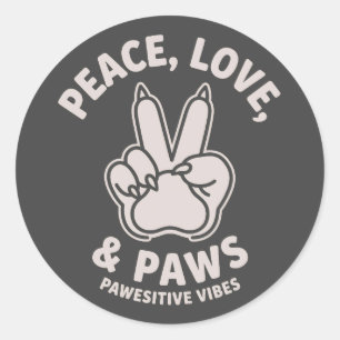 Frieden Liebe & Pfoten Pfoten Positive Vibes Hunde Runder Aufkleber