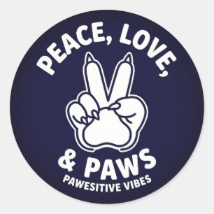 Frieden Liebe & Pfoten Pfoten Positive Vibes Hunde Runder Aufkleber