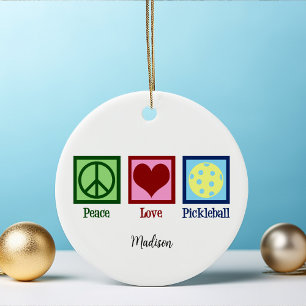 Frieden Liebe Pickleball Cute Personalisiert Keramik Ornament
