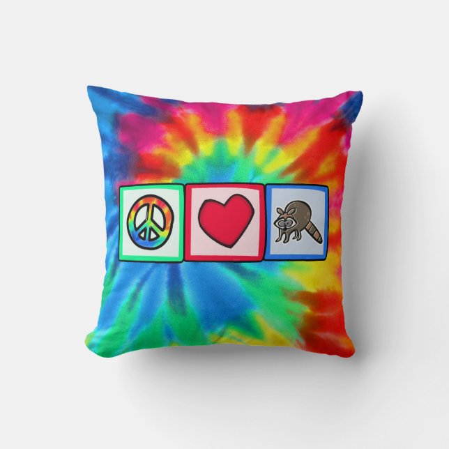 Frieden, Liebe, Raccoons Kissen (Vorderseite)