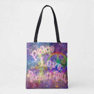 Frieden, Liebe & Rock 'n Roll Helle Boho Hippie Tasche