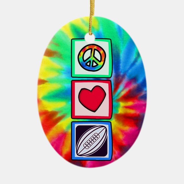 Frieden, Liebe, Rugby-Fußball Keramikornament (Vorne)