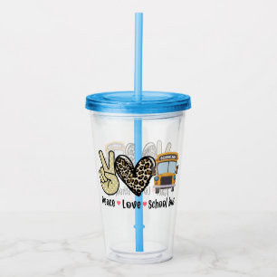 Frieden, Liebe, Schulbus Acryltrinkbecher