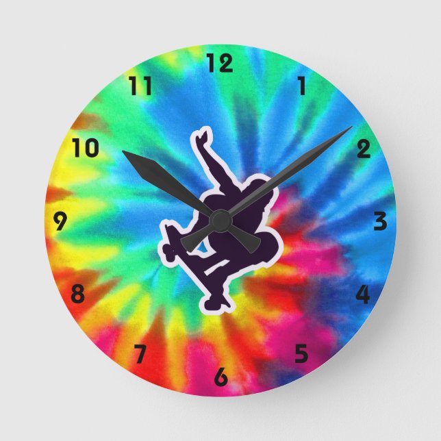 Frieden, Liebe, Skateboarding Runde Wanduhr (Vorderseite)