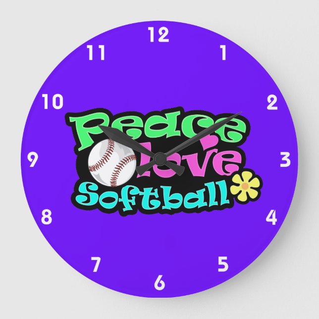 Frieden, Liebe, Softball Große Wanduhr (Vorderseite)