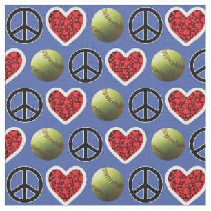 Frieden, Liebe, Softball on Blue Design Stoff