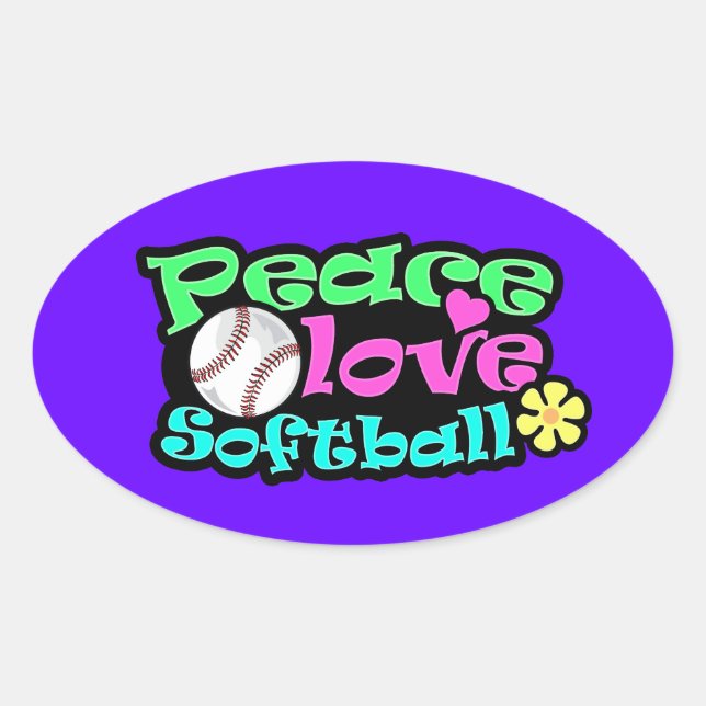 Frieden, Liebe, Softball Ovaler Aufkleber (Vorderseite)