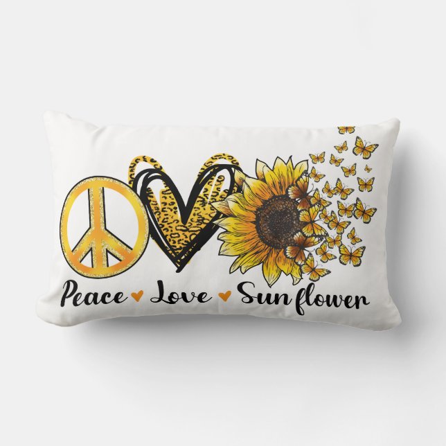 "Frieden, Liebe, Sonnenblume" Lendenkissen (Vorderseite)