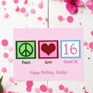 Frieden Liebe Süße 16 Pretty Pink 16. Geburtstag Postkarte