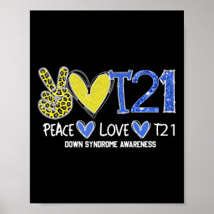 Frieden Liebe T21 Blau Gelbes Band Down-Syndrom Mw Poster