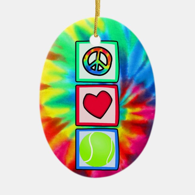 Frieden, Liebe, Tennis Keramikornament (Vorne)