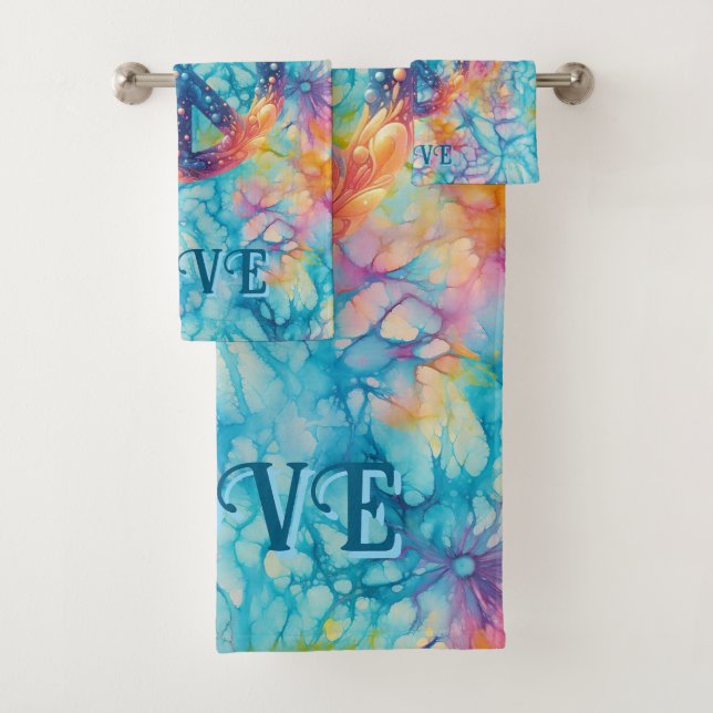 Frieden Liebe Tie-Dye Badhandtuch Set (Insitu)