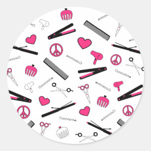 Frieden, Liebe u. Haar-Zusätze (Rosa) Runder Aufkleber