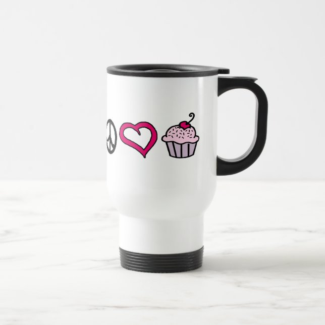 Frieden, Liebe u. kleine Kuchen! Reise-Tasse Reisebecher (Rechts)