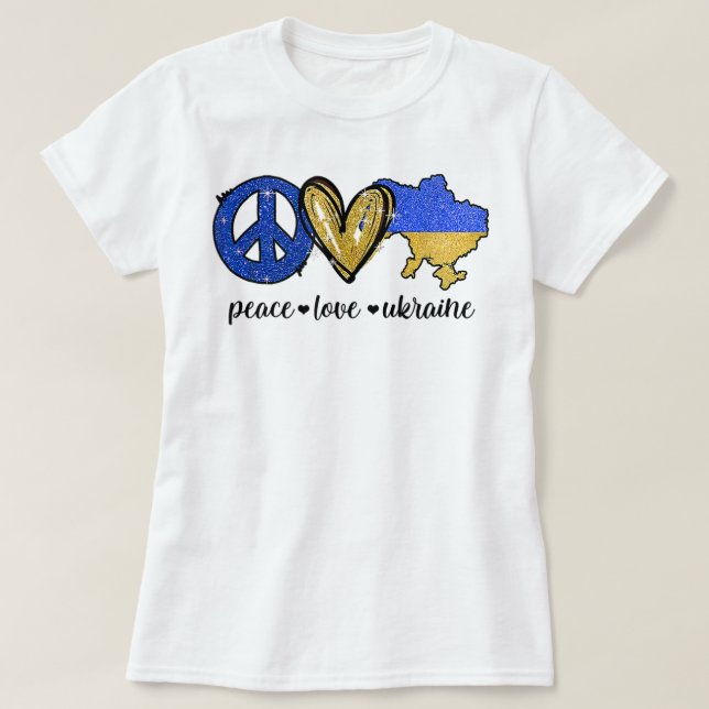 Frieden, Liebe, ukrainische Flagge Ich stehe mit d T-Shirt (Design vorne)