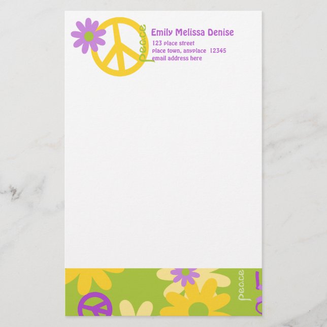 Frieden, Liebe und Blume Briefpapier (Vorderseite)