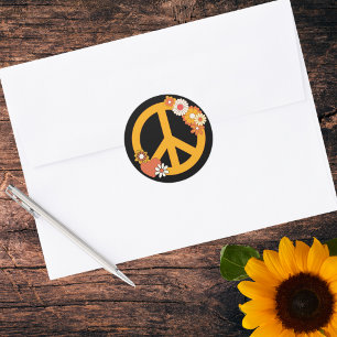 Frieden, Liebe und Blume Runder Aufkleber