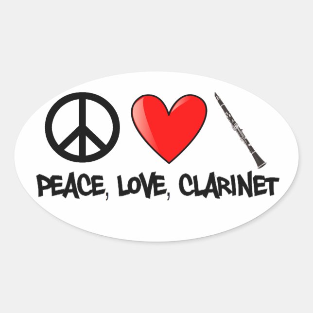Frieden, Liebe und Clarinet Ovaler Aufkleber (Vorderseite)