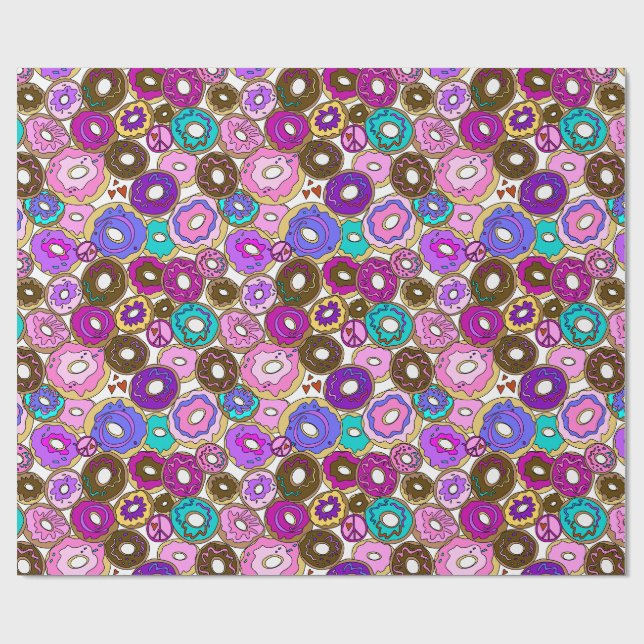Frieden Liebe und Donuts Geschenkpapier (Flach)
