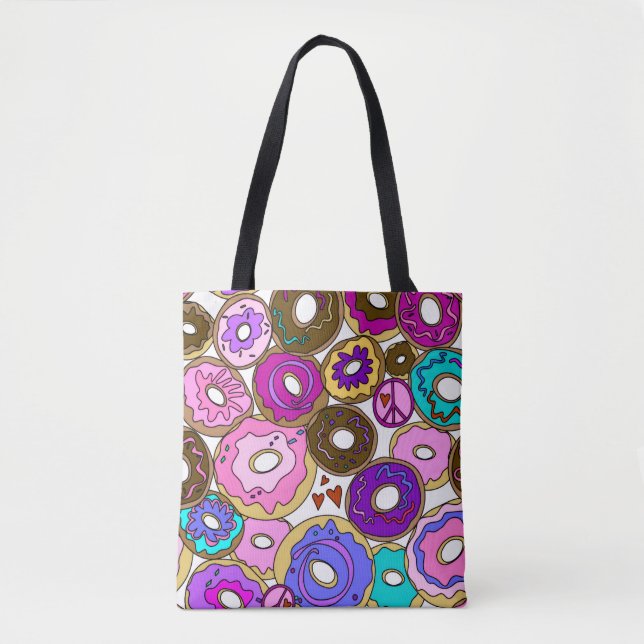 Frieden Liebe und Donuts Tasche (Vorderseite)