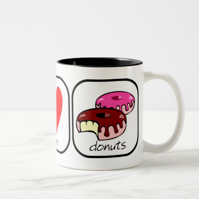 Frieden, Liebe und Donuts Zweifarbige Tasse (Rechts)