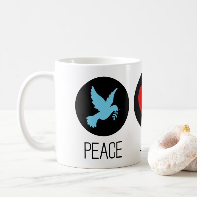Frieden Liebe und Einhörner Kaffeetasse (Mit Donut)