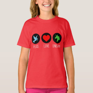 Frieden Liebe und Einhörner T-Shirt