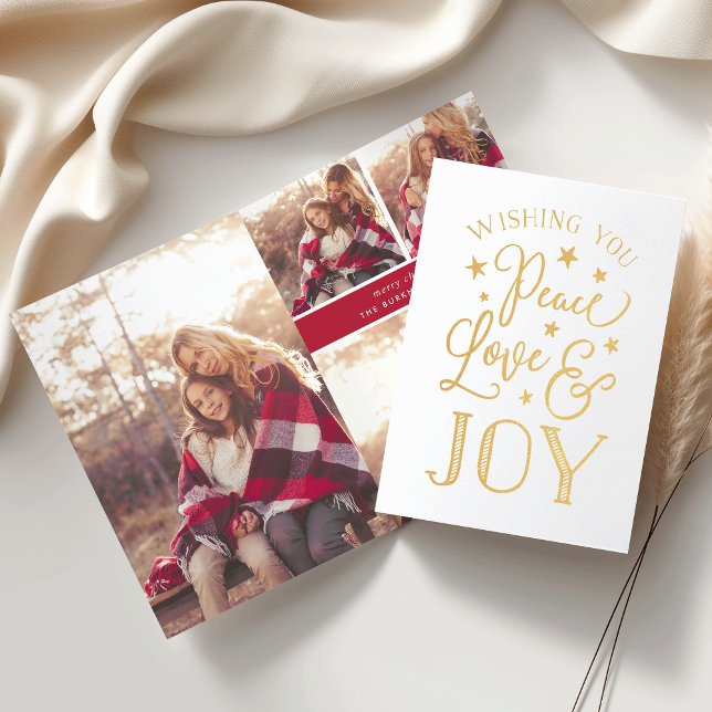 Frieden, Liebe und Freude | Holiday Foto Collage G Folienkarte (Von Creator hochgeladen)