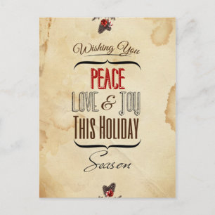 Frieden, Liebe und Freude in dieser Weihnachtszeit Feiertagspostkarte