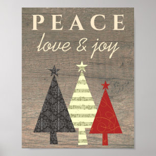 Frieden Liebe und Freude Weihnachtsbaum Poster