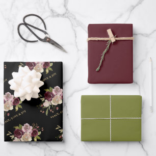 Frieden Liebe und Freude Winterstrauß Schwarz Feie Geschenkpapier Set