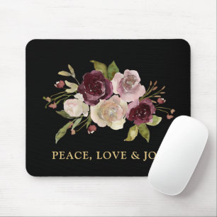 Frieden Liebe und Freude Winterstrauß Schwarz Feie Mousepad