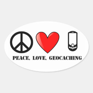Frieden, Liebe und Geocaching Ovaler Aufkleber